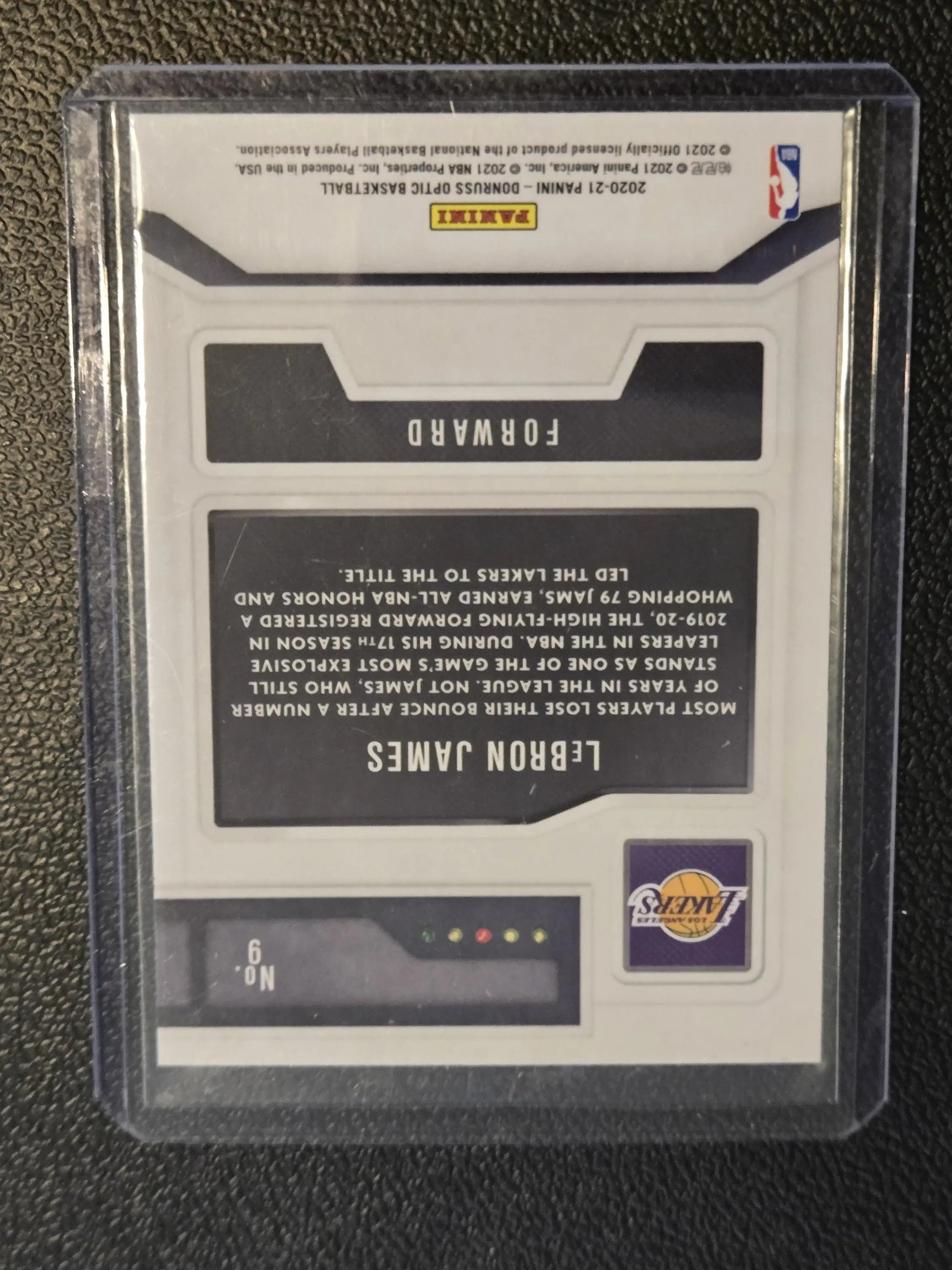 LeBron James basketball trading card in protective sleeve from Donruss Optic 2020-21