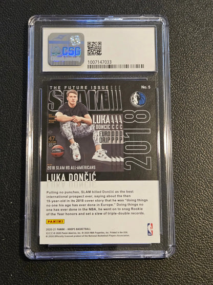 Graded 2020-21 Panini Hoops Luka Doncic Slam trading card in product 2020-21 Hoops #5