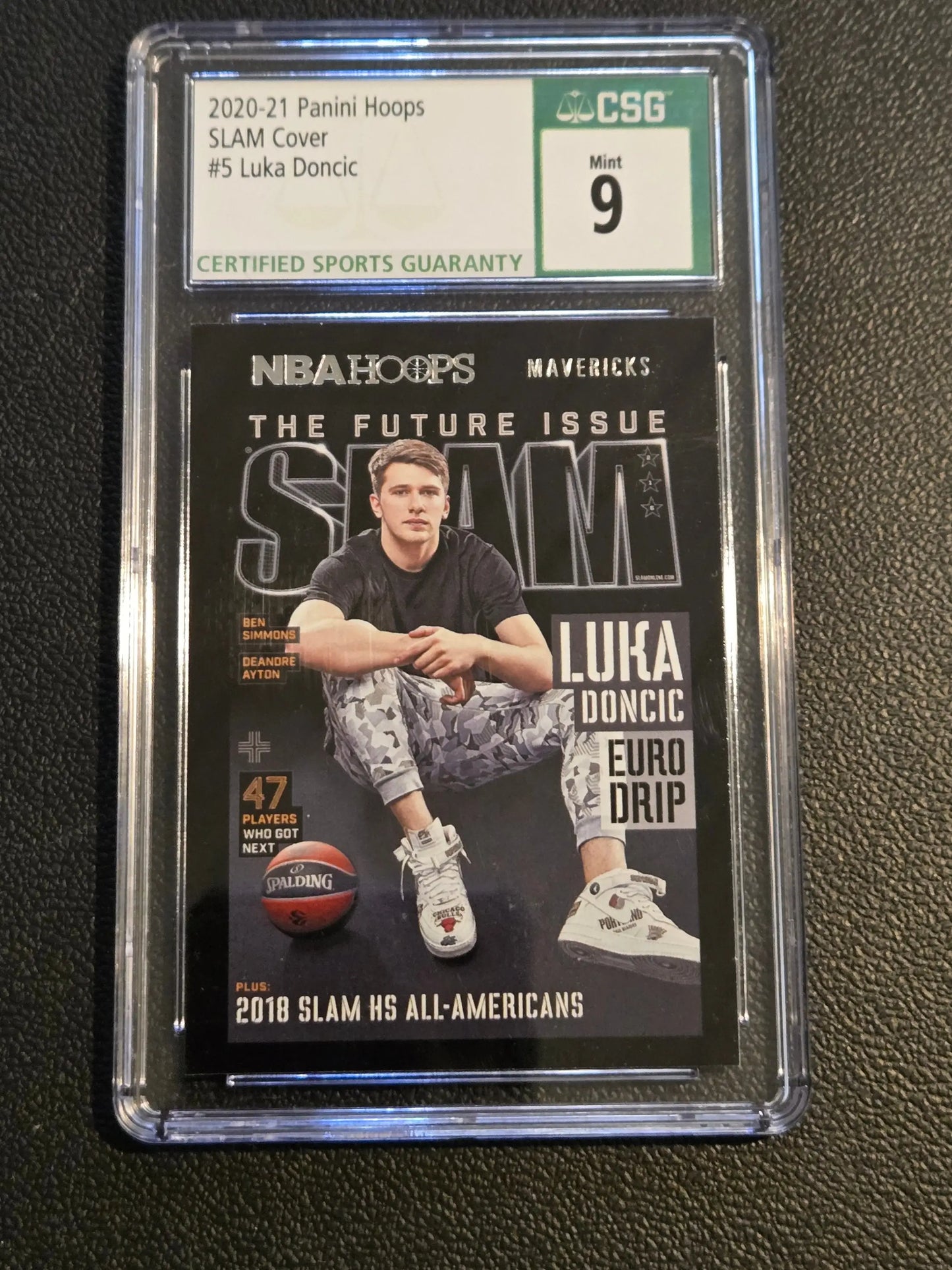 2020-21 Hoops Luka Doncic Slam basketball card graded CSG 9 featuring Doncic Slam cover
