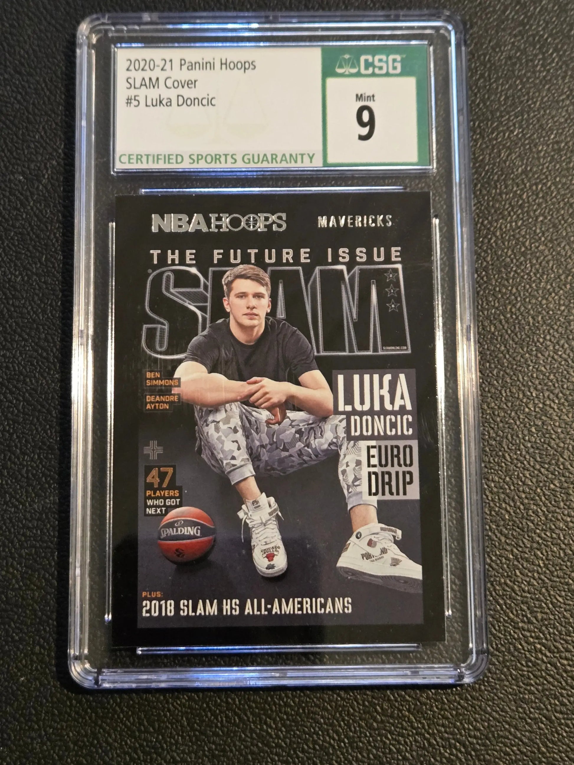 2020-21 Hoops Luka Doncic Slam basketball card graded CSG 9 featuring Doncic Slam cover