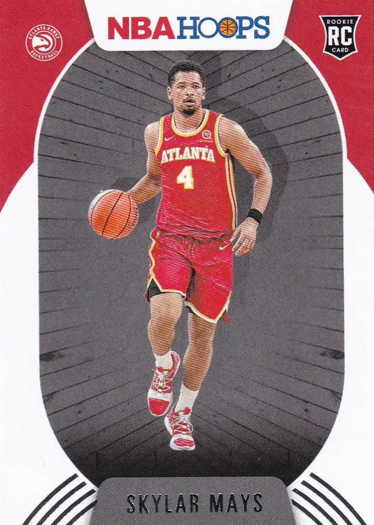 Skylar Mays RC Atlanta Hawks player card from NBA Hoops, featuring red uniform dribbling