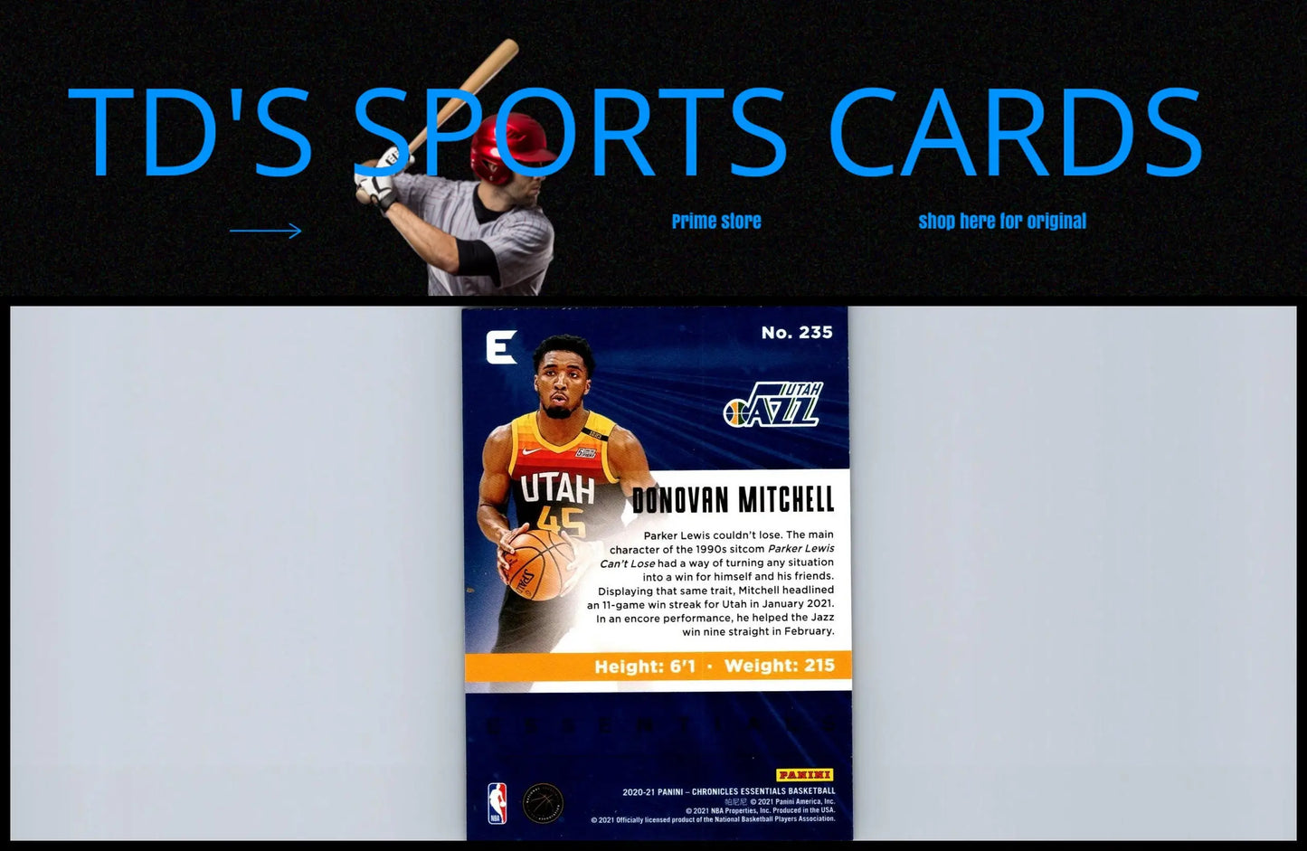 Donovan Mitchell basketball card from 2020-21 Panini Chronicles Asia #235