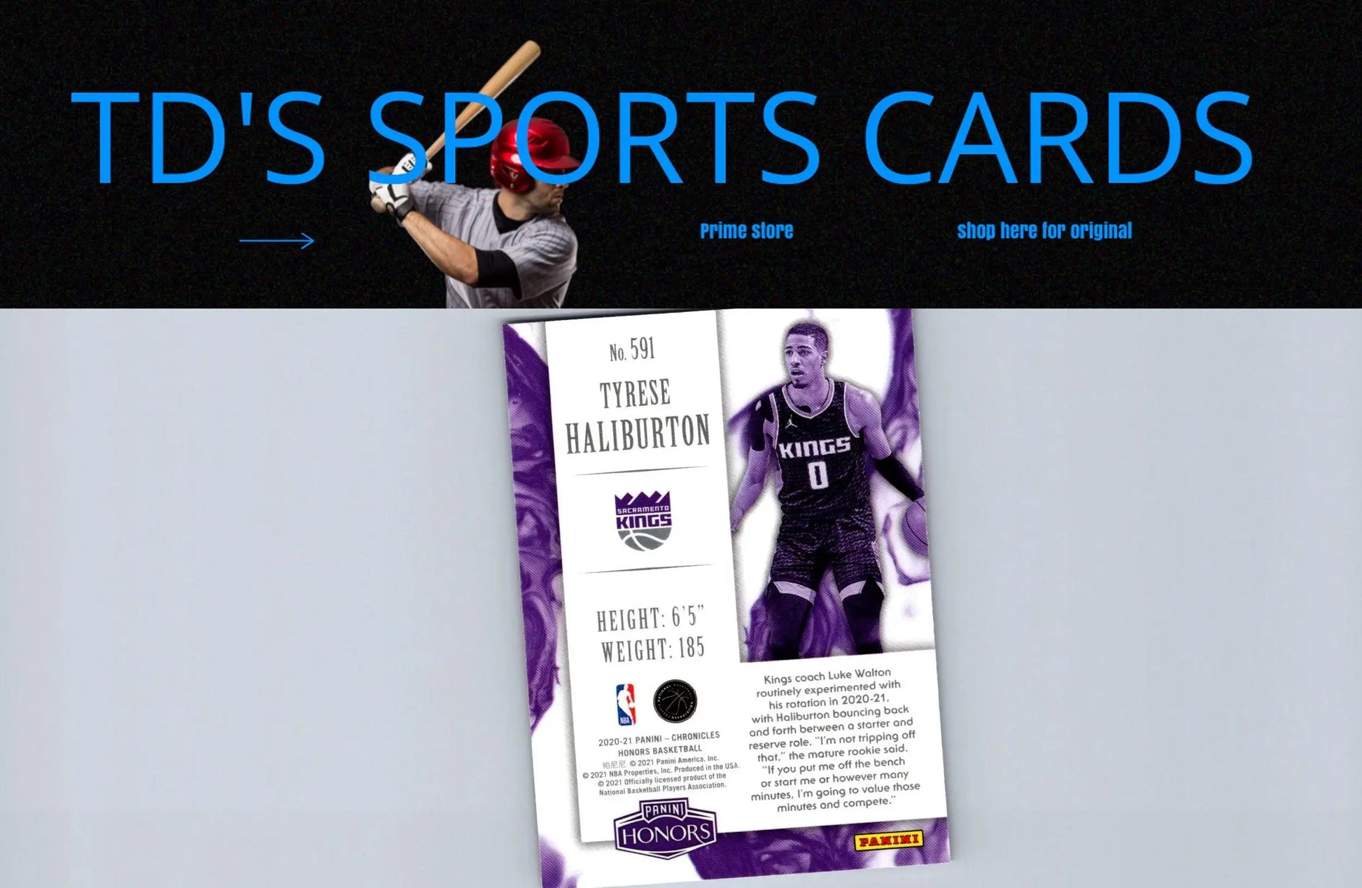 Tyrese Haliburton 2020-21 Panini Chronicles #591 trading card displayed for sale