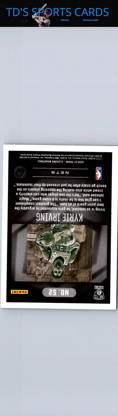 Kyrie Irving basketball card from 2020-21 Panini Illusions series displayed