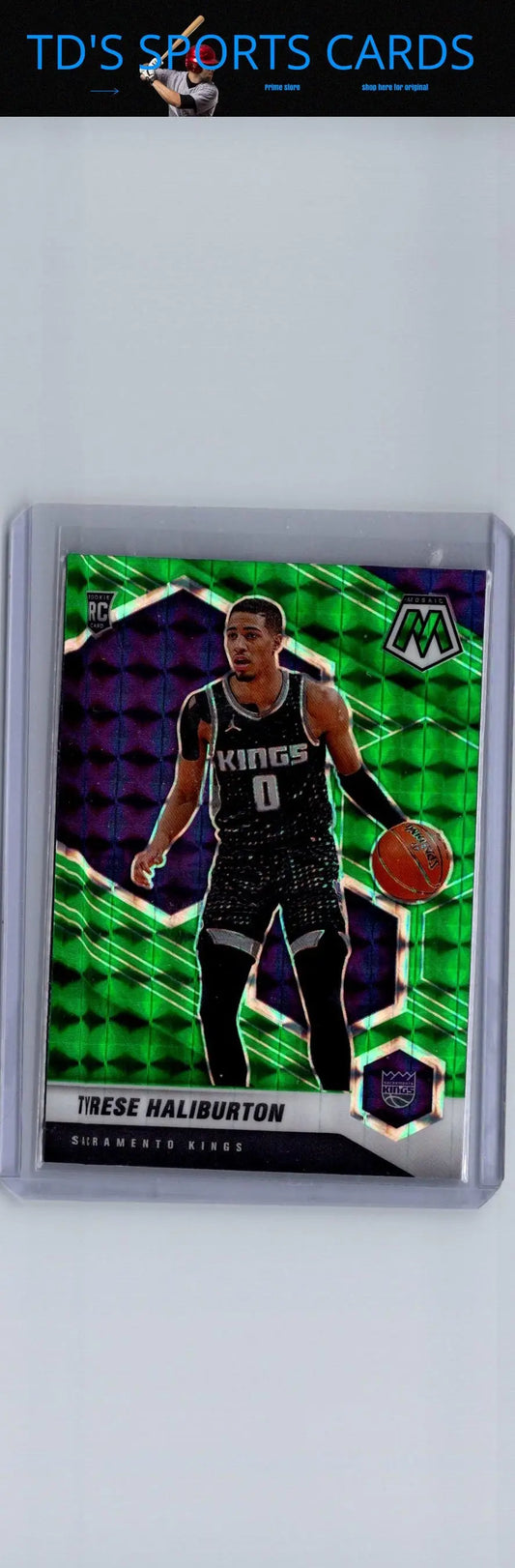 Tyrese Haliburton Mosaic Green basketball card from 2020-21 Panini Mosaic series