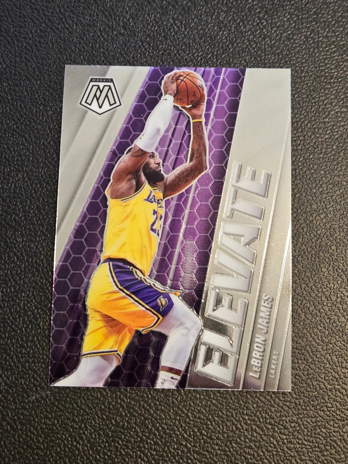 LeBron James Elevate basketball card from 2020-21 Panini Mosaic series