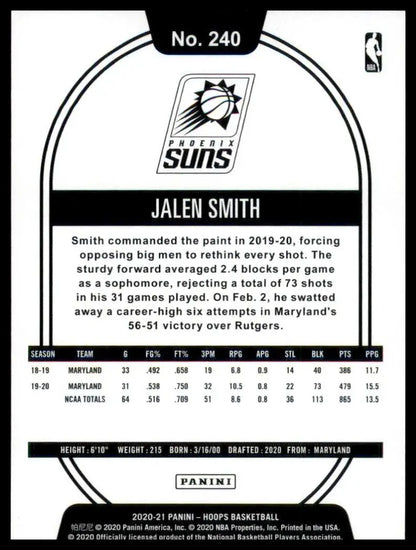 2020-21 Panini NBA Hoops Jalen Smith #240 Rookie Phoenix Suns Basketball Card - Basketball Card