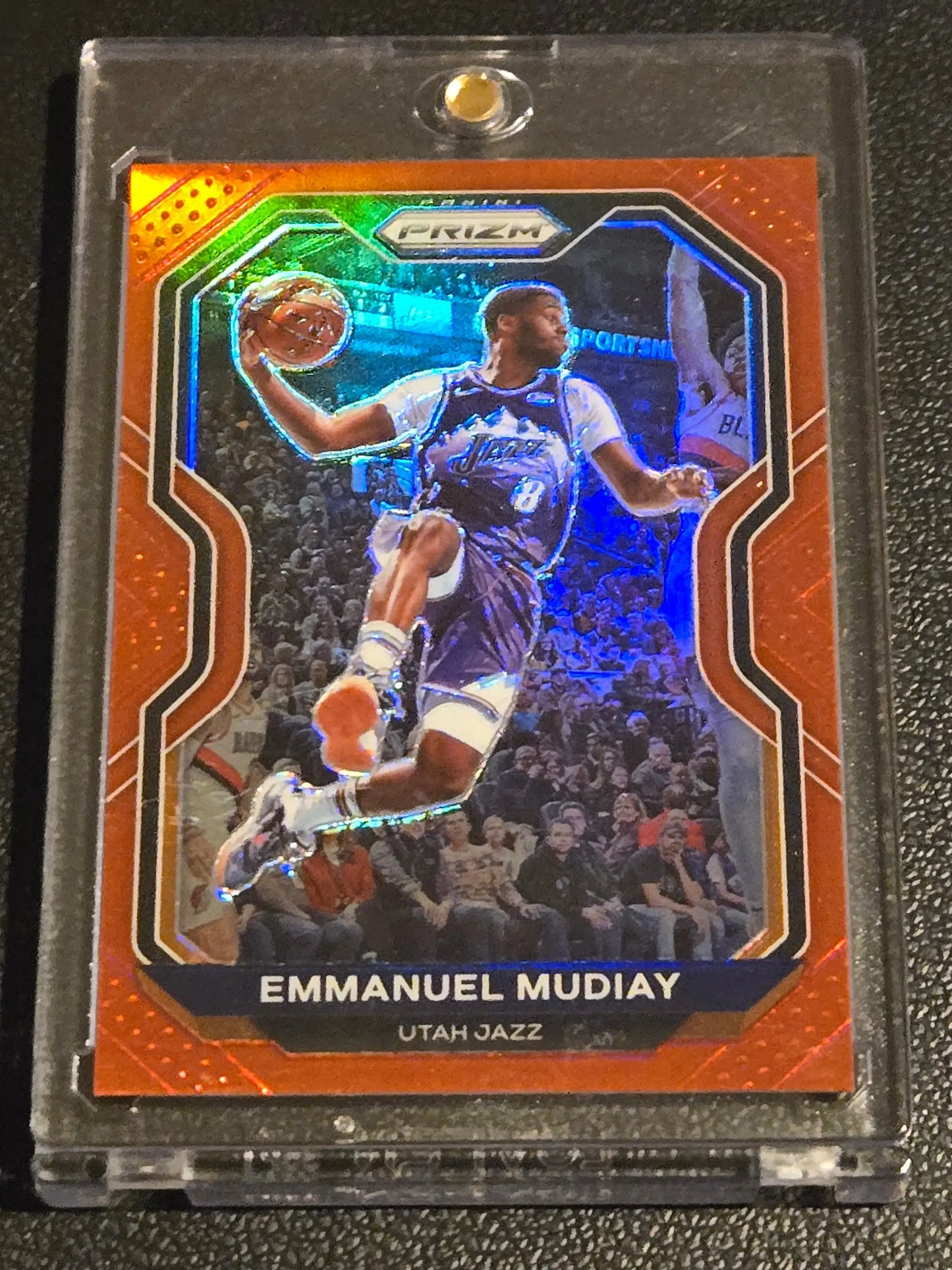 Emmanuel Mudiay Red Prizms basketball trading card from 2020-21 Panini Prizm series