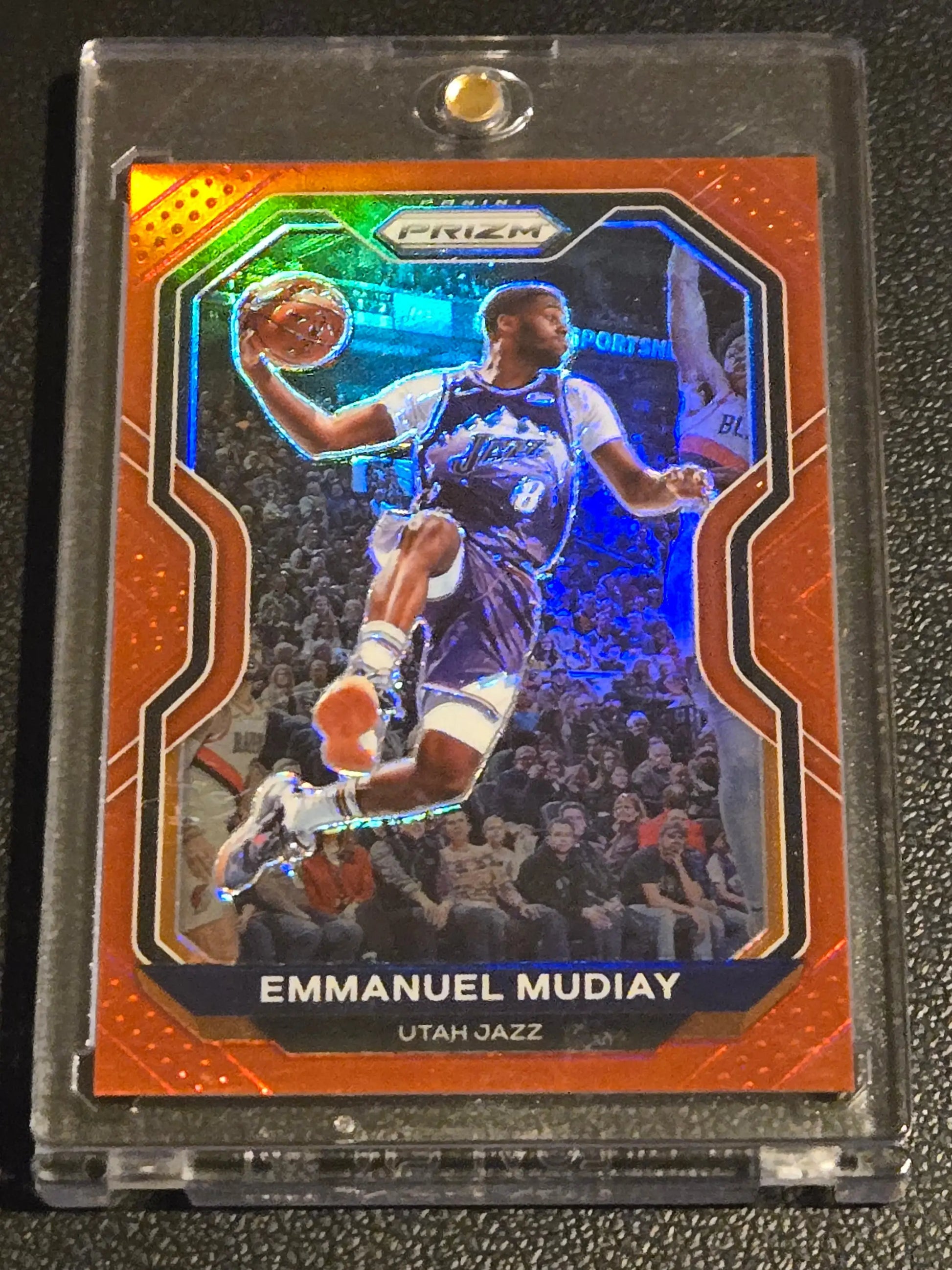 Emmanuel Mudiay Red Prizms basketball trading card from 2020-21 Panini Prizm series