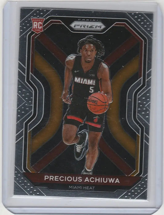 Basketball trading card of Precious Achiuwa dribbling for Miami Heat in 2020-21 Panini Prizm