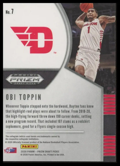 2020-21 Panini Prizm Draft Picks Obi Toppin #7 Rookie Dayton Flyers Basketball