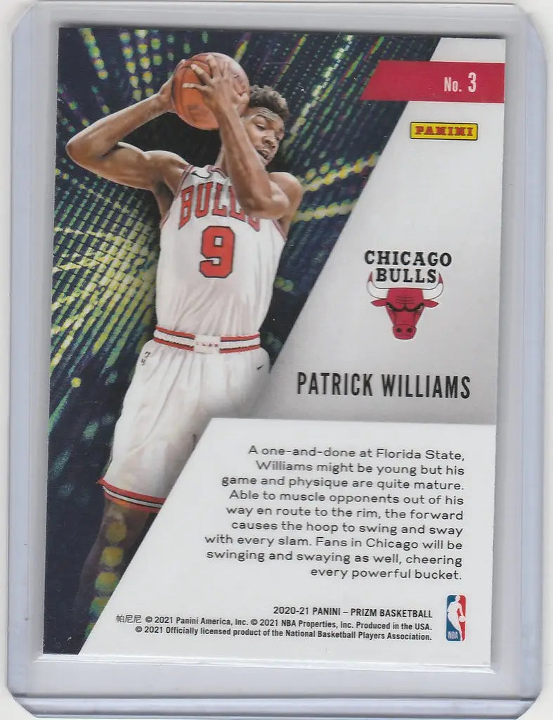 Patrick Williams Chicago Bulls trading card in white jersey, Panini Prizm Instant Impact