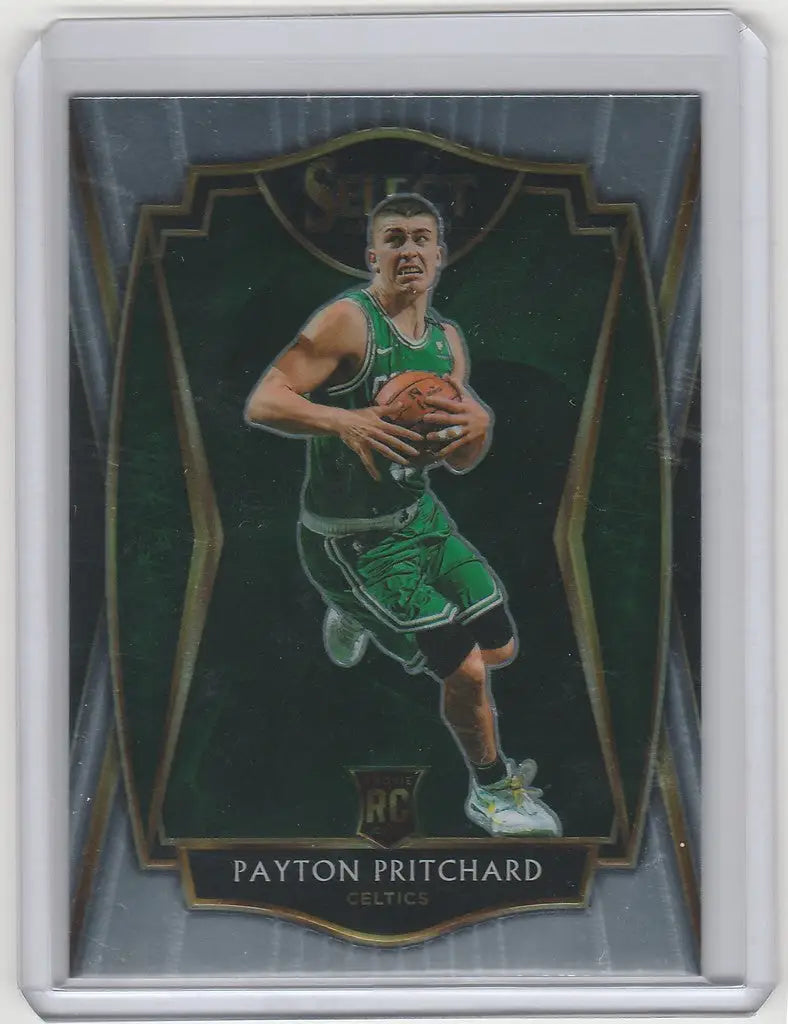 Basketball trading card of Payton Pritchard in green uniform from Panini Select