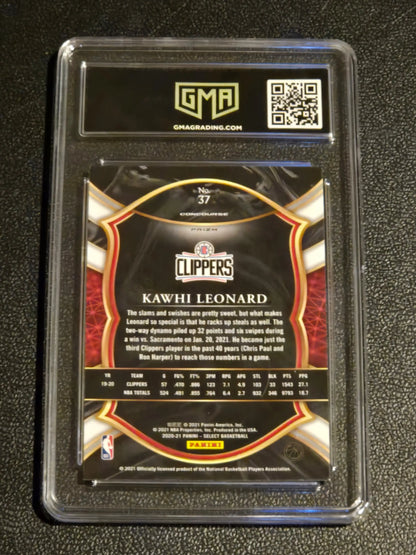 2020-21 Panini Select #37 Kawhi Leonard Red White Green Cracked Ice GMA 10 - Trading Card