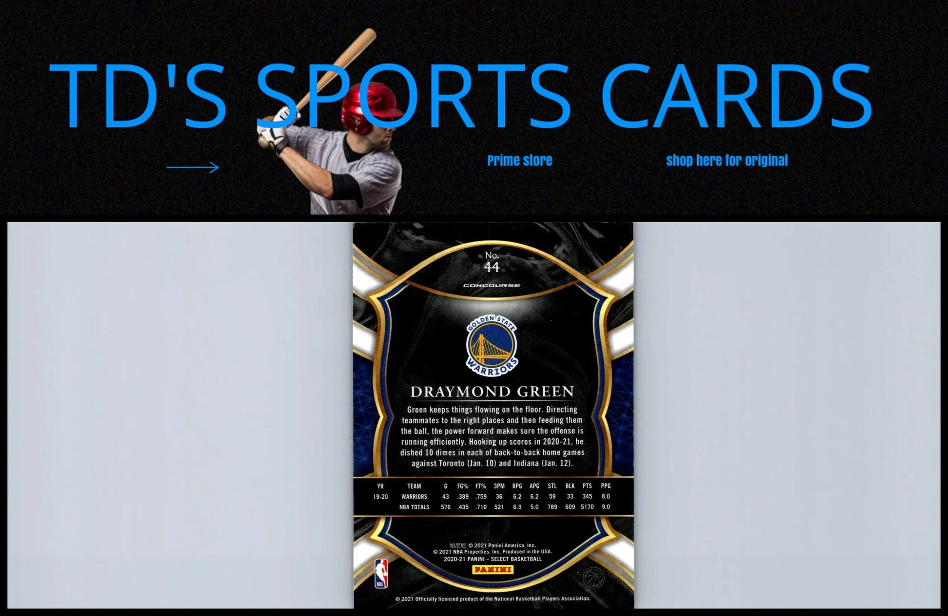 Draymond Green basketball card from 2020-21 Panini Select #44 Draymond Green Blue