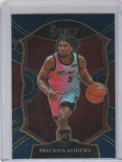 Basketball trading card of Precious Achiuwa in colorful jersey, 2020-21 Panini Select Blue
