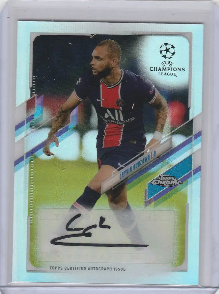 Soccer trading card of Layvin Kurzawa PSG from 2020-21 Topps Chrome UEFA Auto