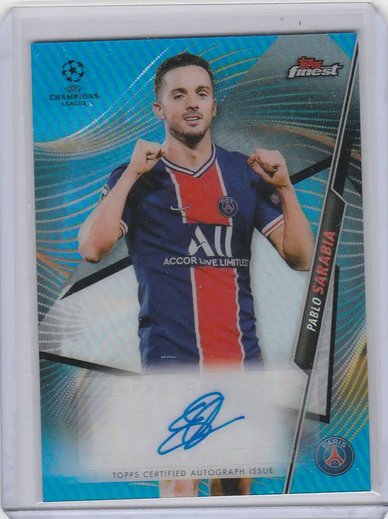 Soccer trading card of Pablo Sarabia PSG, 2020-21 Topps Finest UEFA Auto FA-PS