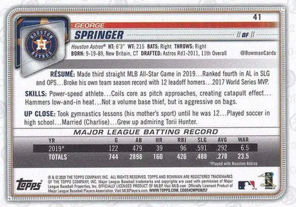 2020 Bowman #41 George Springer NM-MT Astros ID:27703 - Trading Cards