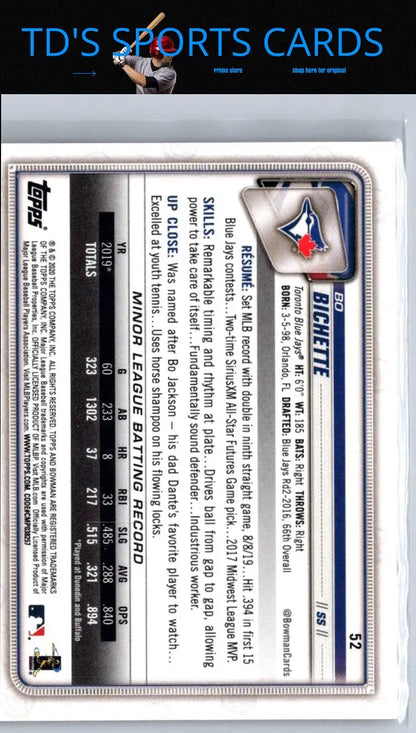 2020 Bowman Bo Bichette baseball card product image