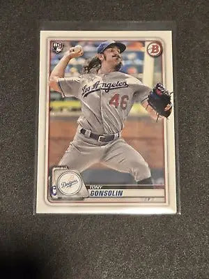 Tony Gonsolin baseball card from 2020 Bowman showcasing Los Angeles Dodgers star