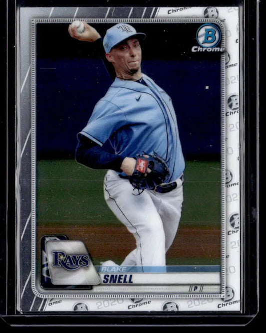Baseball trading card of Blake Snell in a light blue uniform from Bowman Chrome NM-MT
