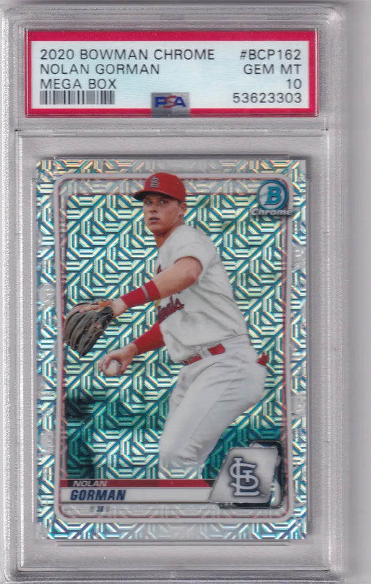 Nolan Gorman St Louis Cardinals baseball card in protective holder, PSA 10 graded