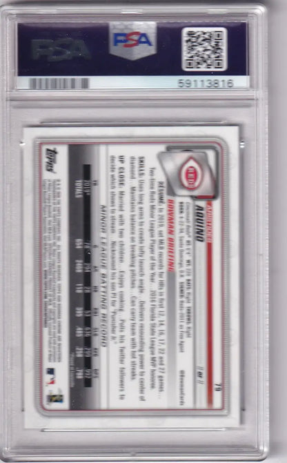 Graded Bowman Chrome PSA 10 Aristides Aquino Cincinnati Reds baseball card in plastic slab