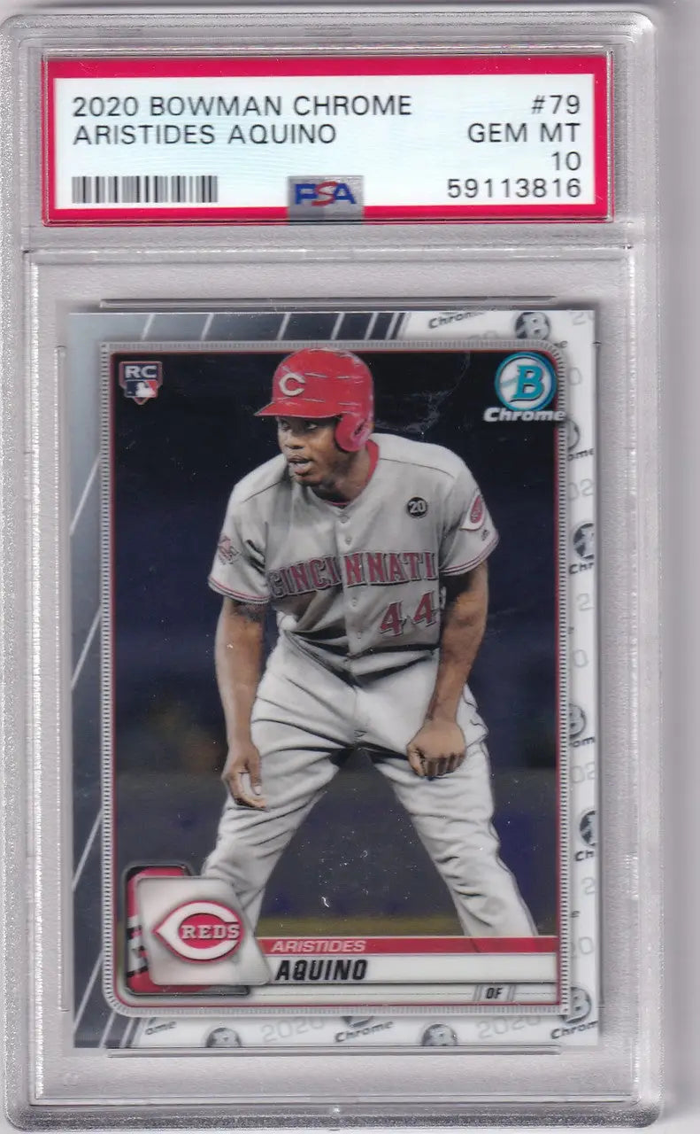 Graded Aristides Aquino baseball card 2020 Bowman Chrome PSA 10 Cincinnati Reds