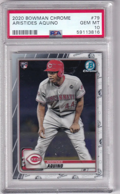 Graded Aristides Aquino baseball card 2020 Bowman Chrome PSA 10 Cincinnati Reds
