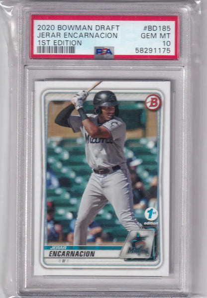 Graded baseball card of Jerar Encarnacion in a protective case for trading cards