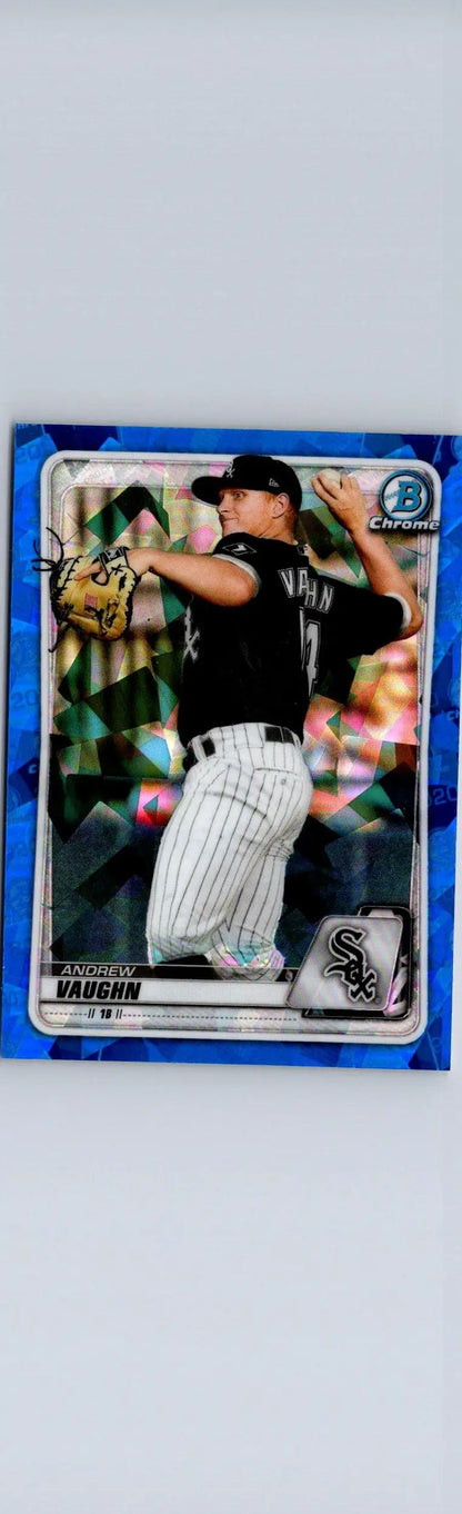 Blue-bordered baseball card of Andrew Vaughn from 2020 Bowman Draft Sapphire Edition