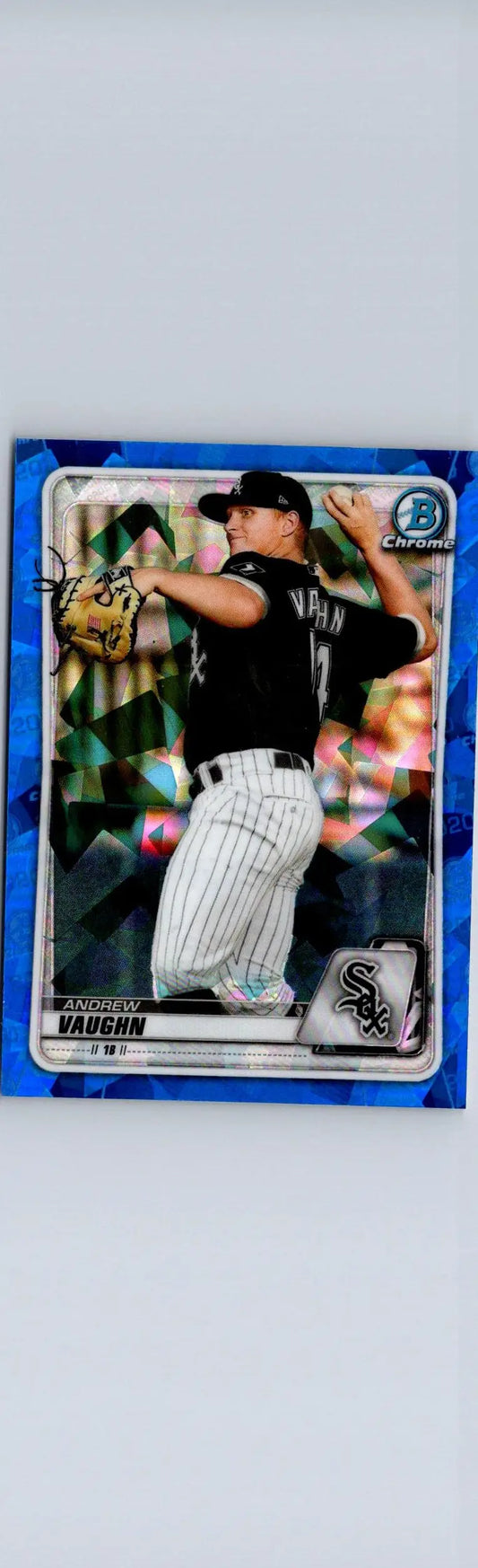 Blue-bordered baseball card of Andrew Vaughn from 2020 Bowman Draft Sapphire Edition