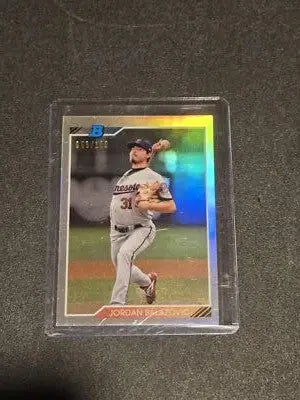 Jordan Balazovic baseball card from 2020 Bowman Heritage featuring Jordan Balazovic Chrome prospects refractor