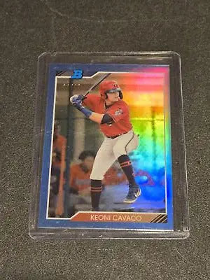 Baseball card of Keoni Cavaco Chrome Prospects Blue from 2020 Bowman Heritage