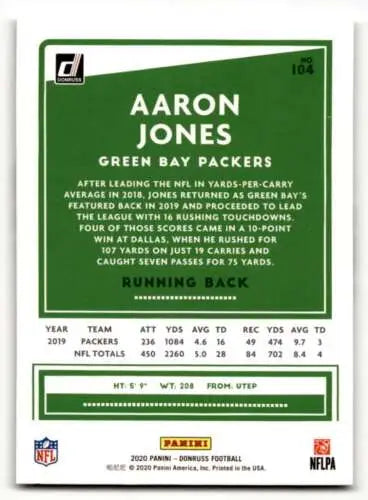 Aaron Jones Green Bay Packers football card featuring original gloss and NM condition