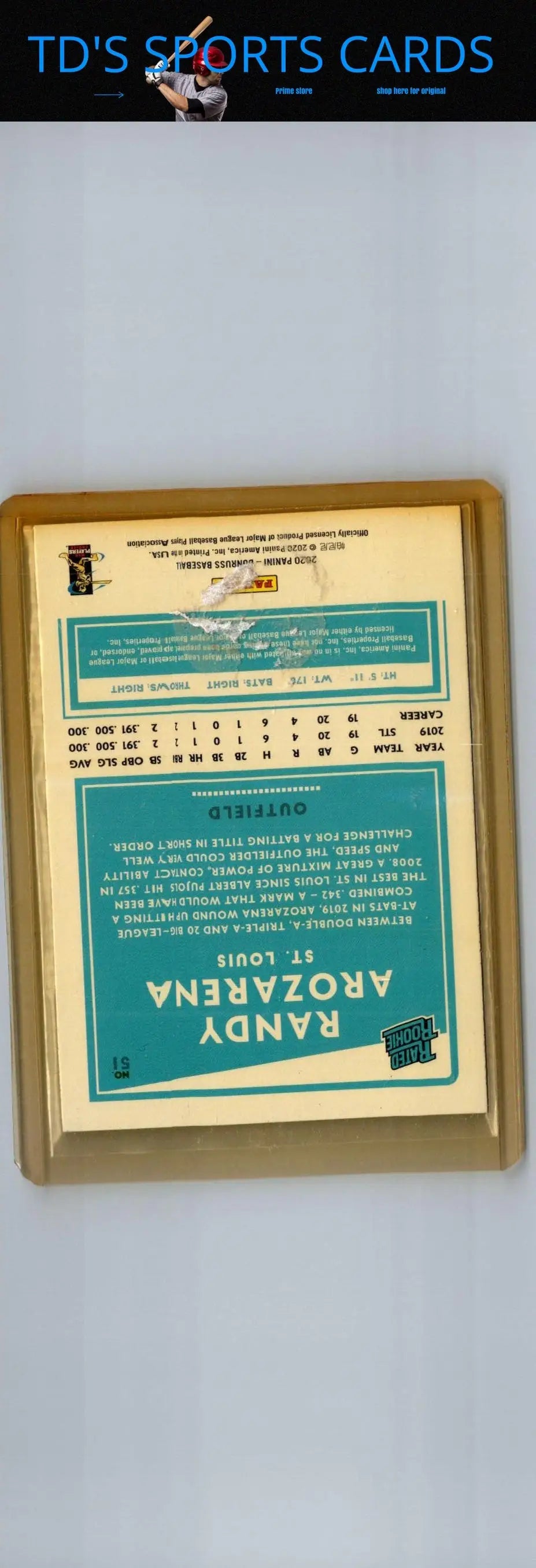 Framed 2020 Donruss Randy Arozarena baseball card for collectors and fans