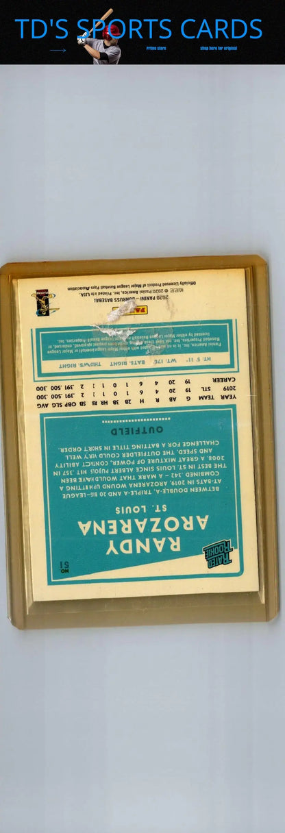 Framed 2020 Donruss Randy Arozarena baseball card for collectors and fans