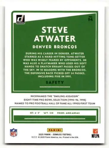 Steve Atwater Denver Broncos Football Card 2020 Donruss #94 Original Gloss NM