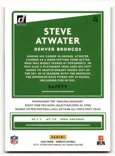 Steve Atwater Denver Broncos football card with original gloss from 2020 Donruss #94