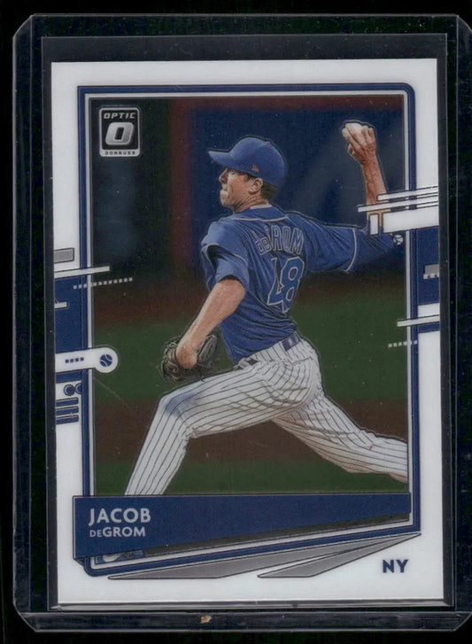 Baseball trading card of Jacob deGrom from 2020 Donruss Optic series