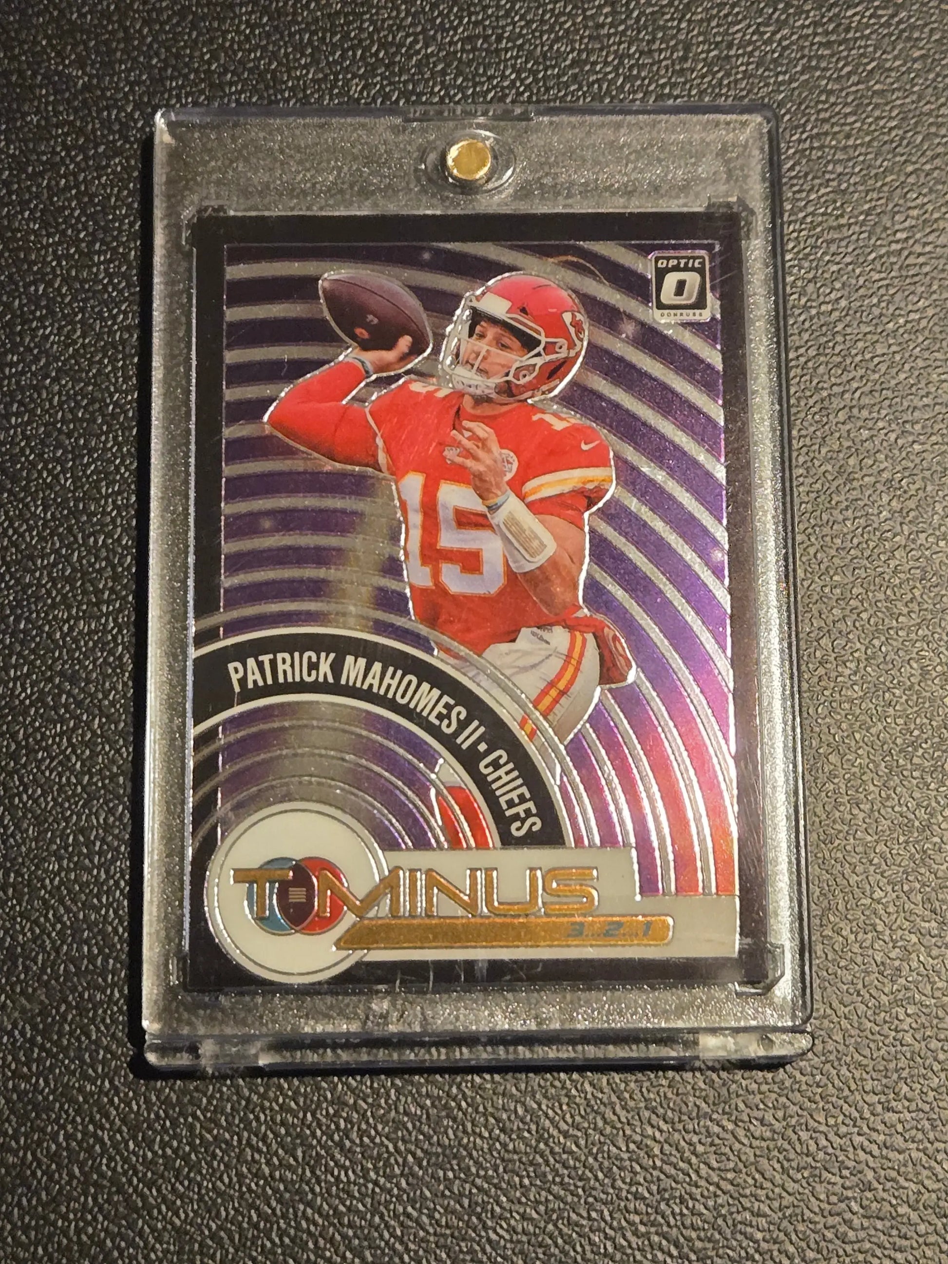 Patrick Mahomes II football trading card from Donruss Optic 2020 T-Minus series