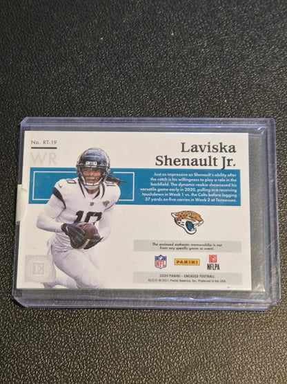 Laviska Shenault Jr. rookie triple memorabilia gold football card 2020 Encased #RT-19
