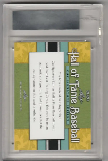 Baseball card encased in plastic holder featuring Fame Cut Signature Bob Lemon 28/47