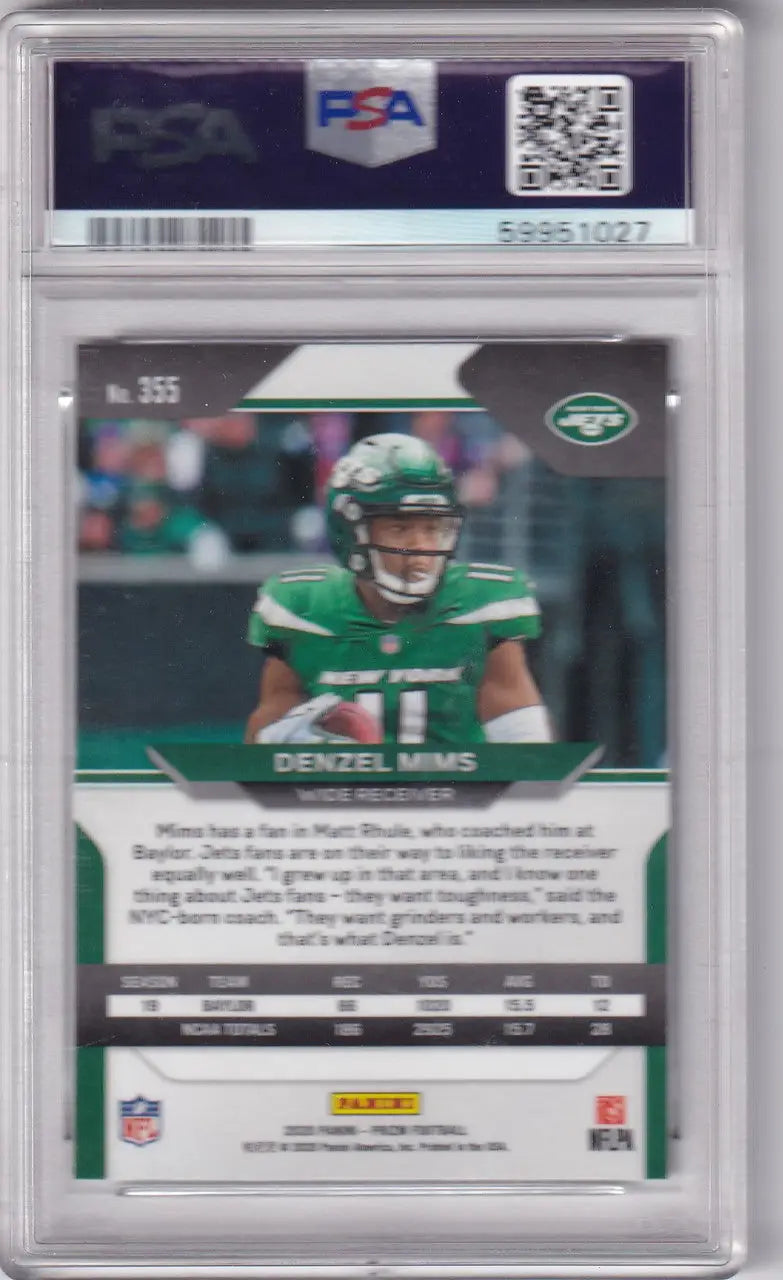 Graded Denzel Mims Panini Prizm PSA 9 football trading card New York Jets
