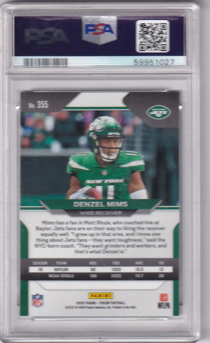 Graded Denzel Mims Panini Prizm PSA 9 football trading card New York Jets