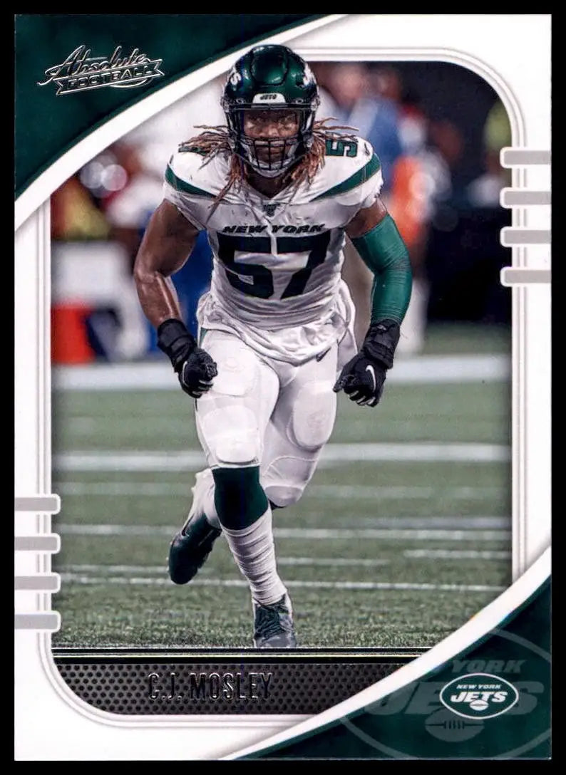 Football card featuring New York Jets player CJ Mosley from 2020 Panini Absolute