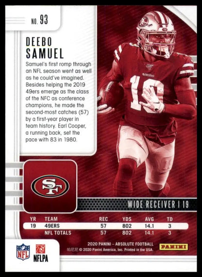 2020 Panini Absolute Football Deebo Samuel rookie card San Francisco 49ers football card