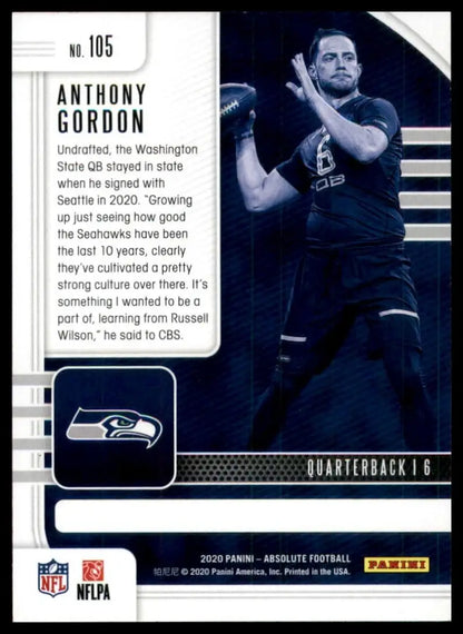 2020 Panini Absolute Green Rookie Anthony Gordon #105 Seattle Seahawks Football - Football Card