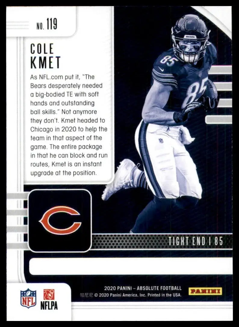 2020 Panini Absolute Football trading card featuring Cole Kmet Chicago Bears football card